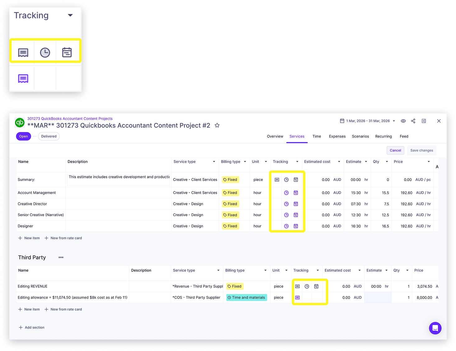 Budget tracking settings